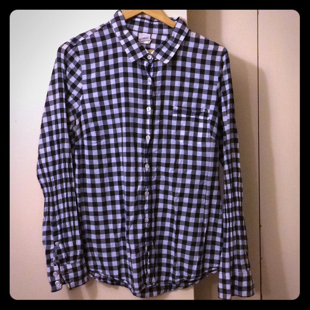 J.crew blue & white checkered button down -size L